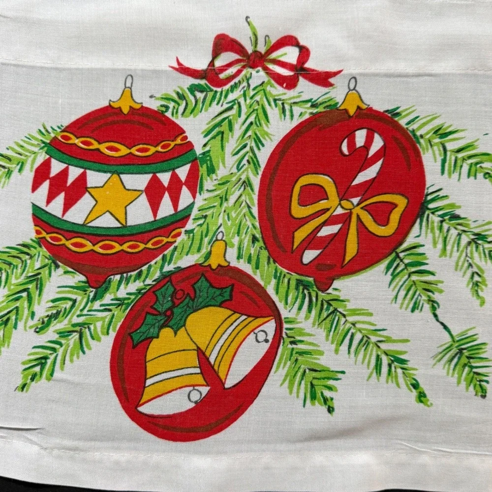 Vintage Christmas Poinsettia Cafe Curtains White Ornaments Made in Japan MCM